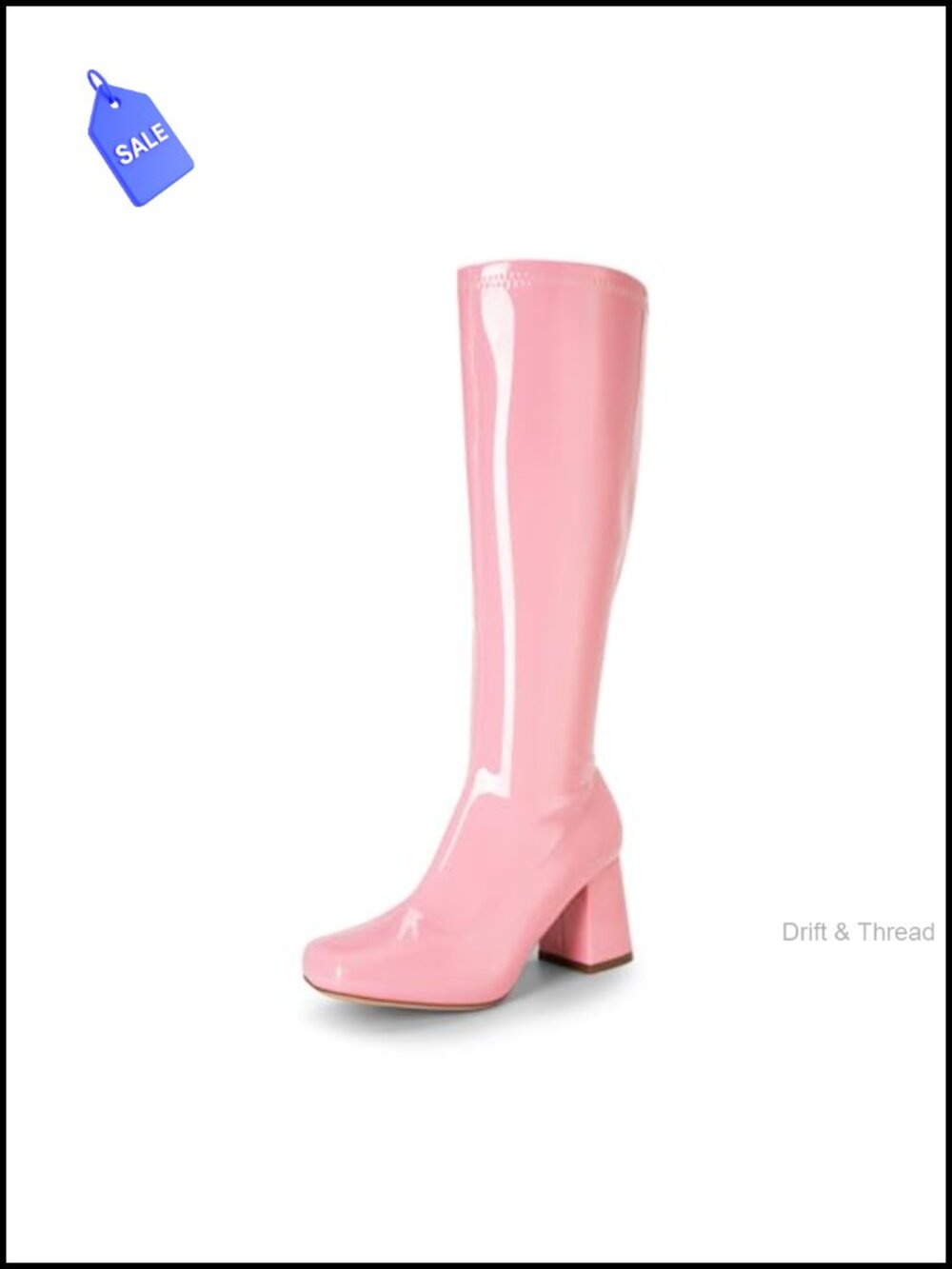 Knee High Gogo Boots Chunky Block Heel Square Toe Faux Leather